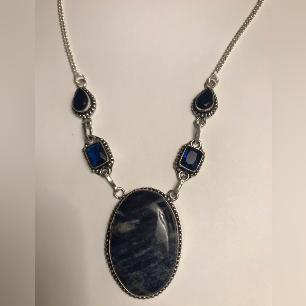 Sodalite Blue Sapphire 925 Sterling Silver Necklace